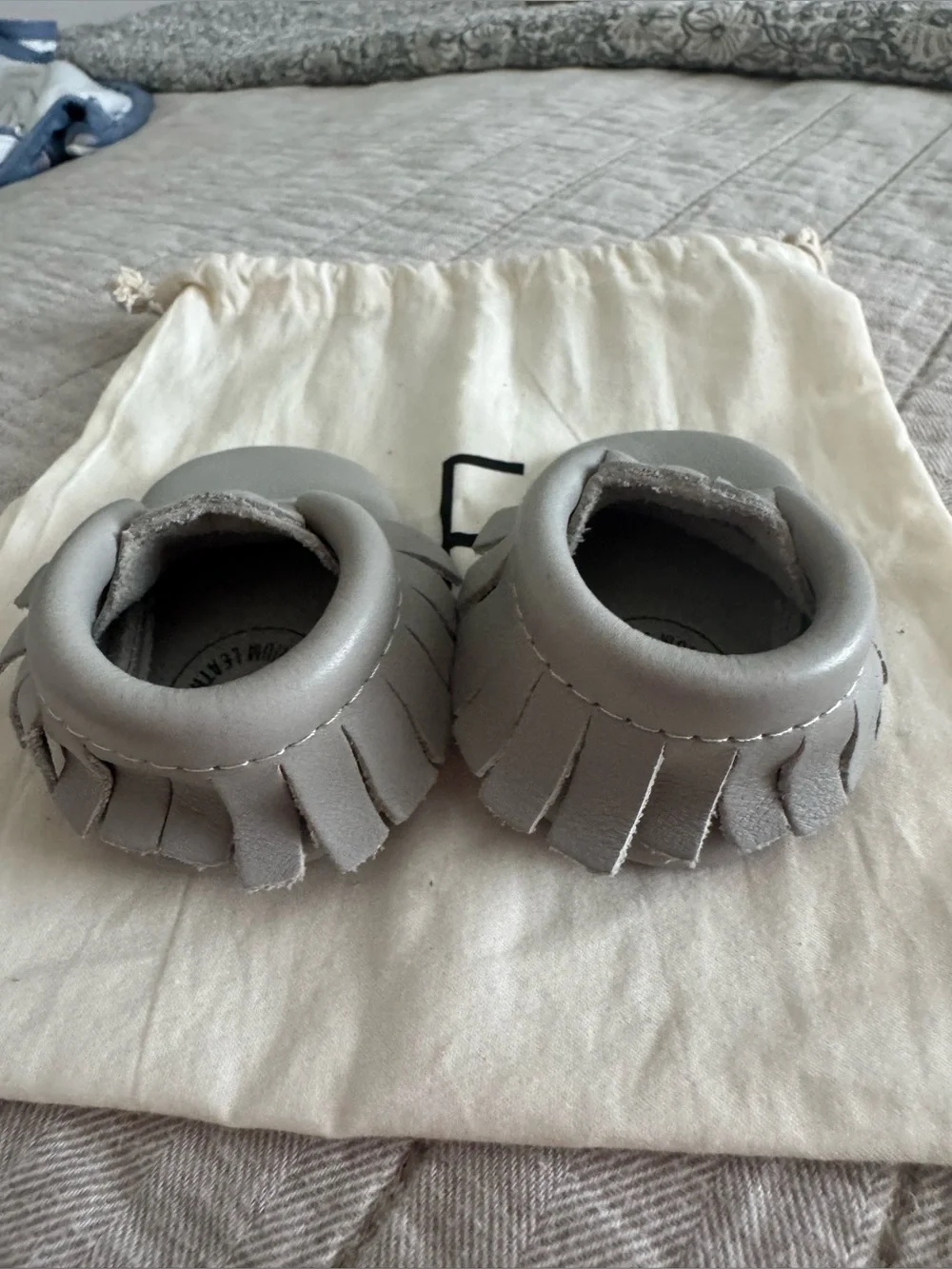 Freshly Picked Gray Leather Baby Moccasins size 0